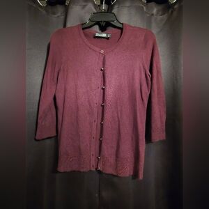 7th Avenue Design Studio Burgundy Button Cardigan | 3/4 Sleeve Sweater | Size M